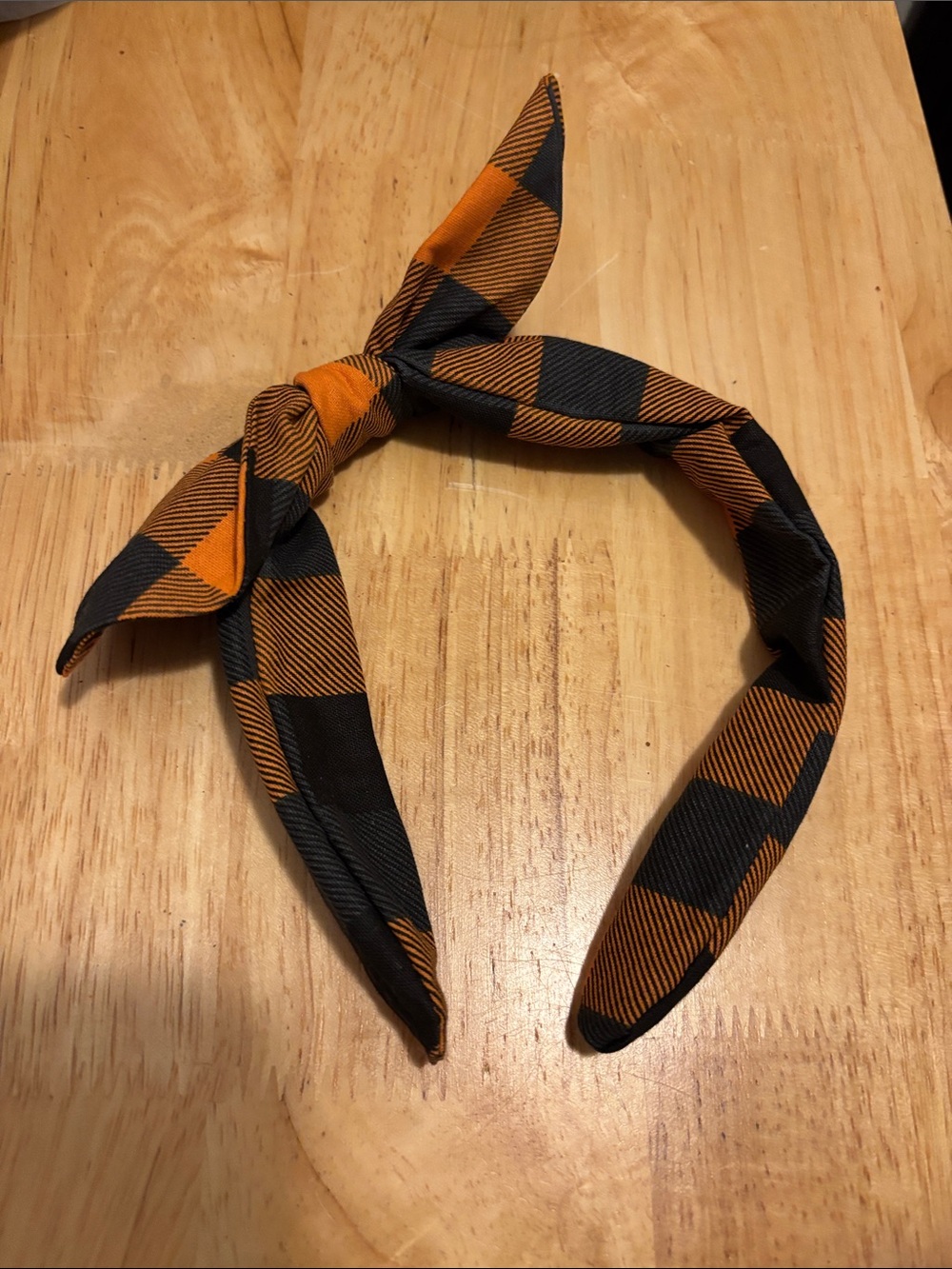 Plaid Knot Headband in Orange and Black